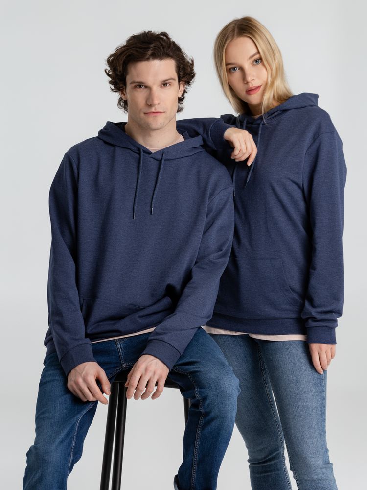 Толстовка с капюшоном унисекс Hoodie, синий меланж, размер S