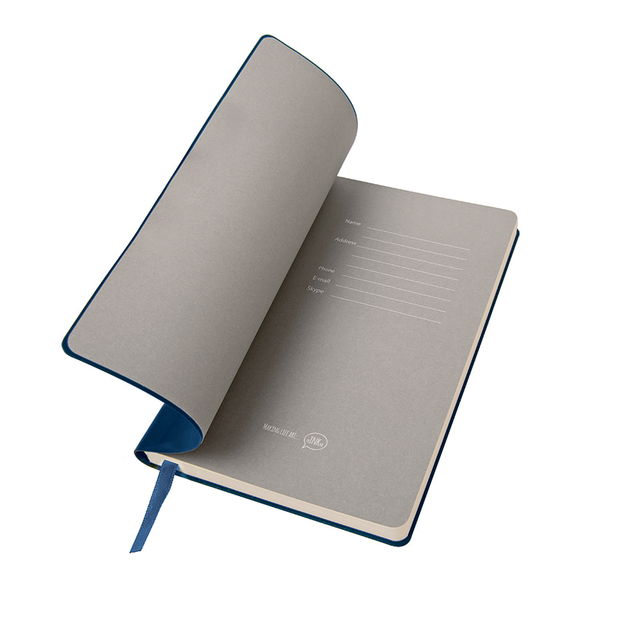 Бизнес-блокнот FUNKY, 130*210 мм, темно-синий, серый форзац, мягкая обложка, в линейку