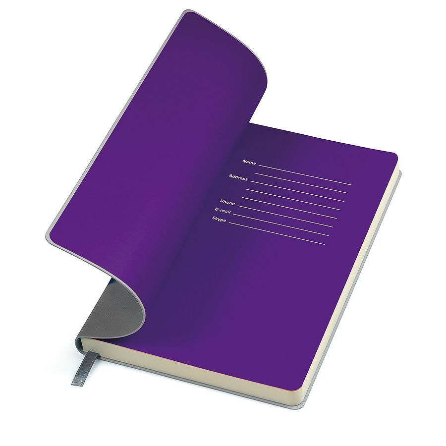 Бизнес-блокнот FUNKY, 130*210 мм, серый/фиолетовый форзац, мягкая обложка, блок-линейка