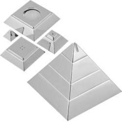 Набор "Пирамида": подсвечник, солонка, перечница, салфетница; 9,6х9,6х8 см; посеребренный металл; ла